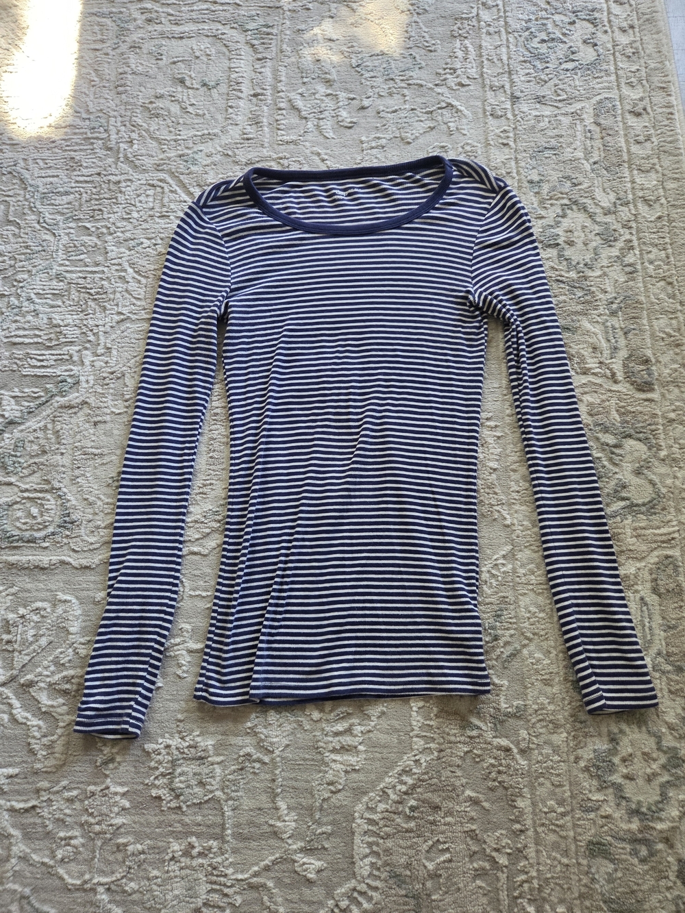 GAP Navy and White Striped Long-Sleeve Scoop Neck Tee